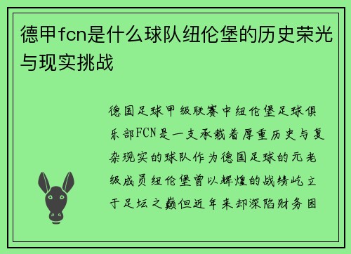 德甲fcn是什么球队纽伦堡的历史荣光与现实挑战